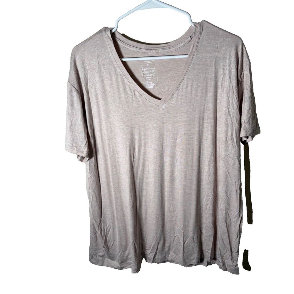 Nine West T-Shirt Women's XL Beige V-Neck Soft Spun Short Sleeve Casual Top